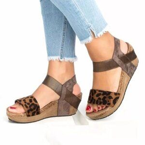 Leopard Thick-Strap Wedge Sandal